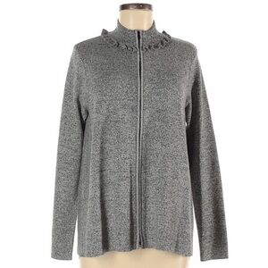 Per Se by Carlisle size M grey knit long sleeve zip up sweater jacket w ruffles